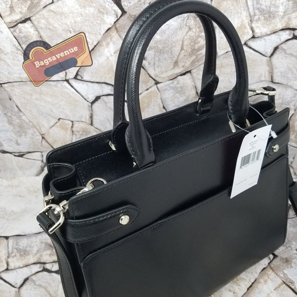 Staci Satchel Medium Size Crossbody Black Crosshatched Leather  Kate Spade - Picture 13 of 14